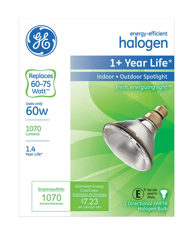 GE 60 watts PAR38 Spotlight Halogen Bulb 1,070 lumens White 1 pk