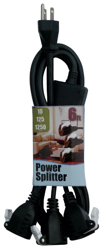 Conntek Indoor 6 ft. L Black 1 to 3 Outlet Cord 14/3 SJT 18/3 SVT