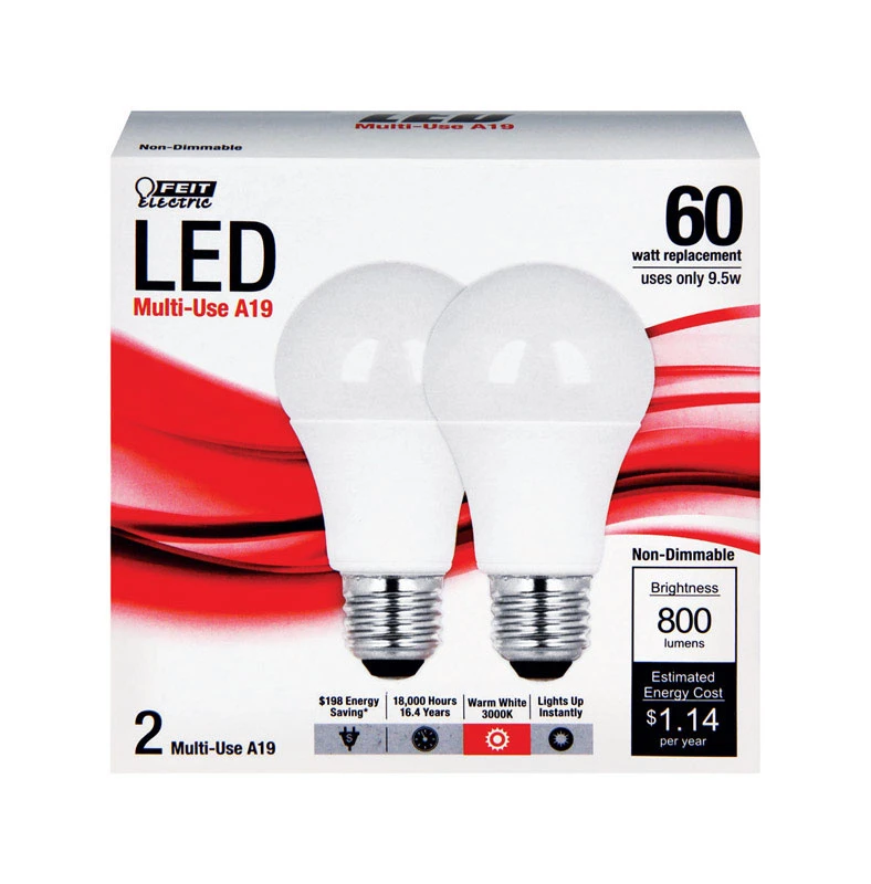Ace FEIT Electric 9.5 watts A19 LED Bulb 800 lumens Warm White 60 Watt