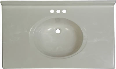 Bathroom Vanity Top, White/White Cultured Marble, 36-3/4 x 22-In.