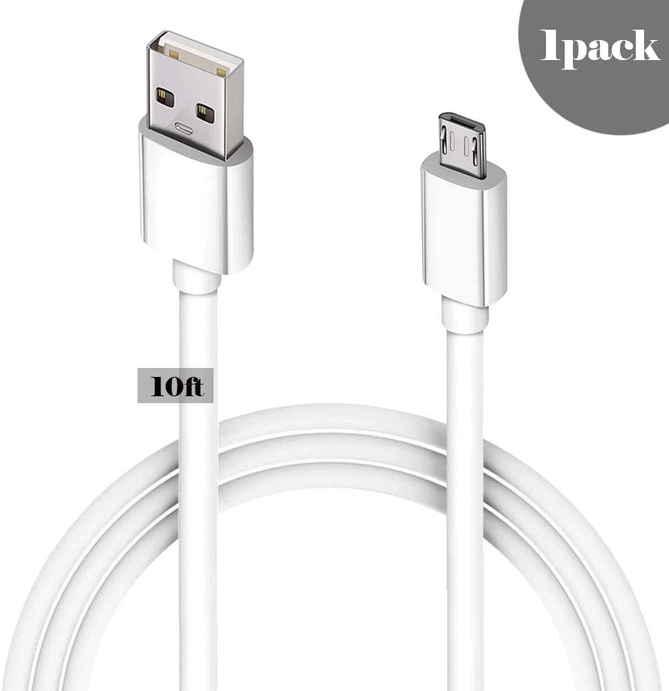 Android Charger Cable Fast Charge,USB to Micro USB Cable White,Micro 10FT Long 