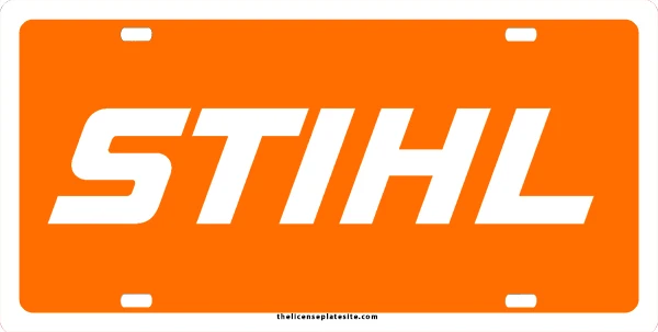 STIHL LICENSE PLATE ORANGE W/ WH
