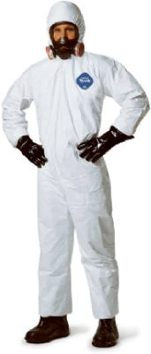 White Hooded Disposable Coveralls with Zip Closure, Large Size, 25 Pieces Pack