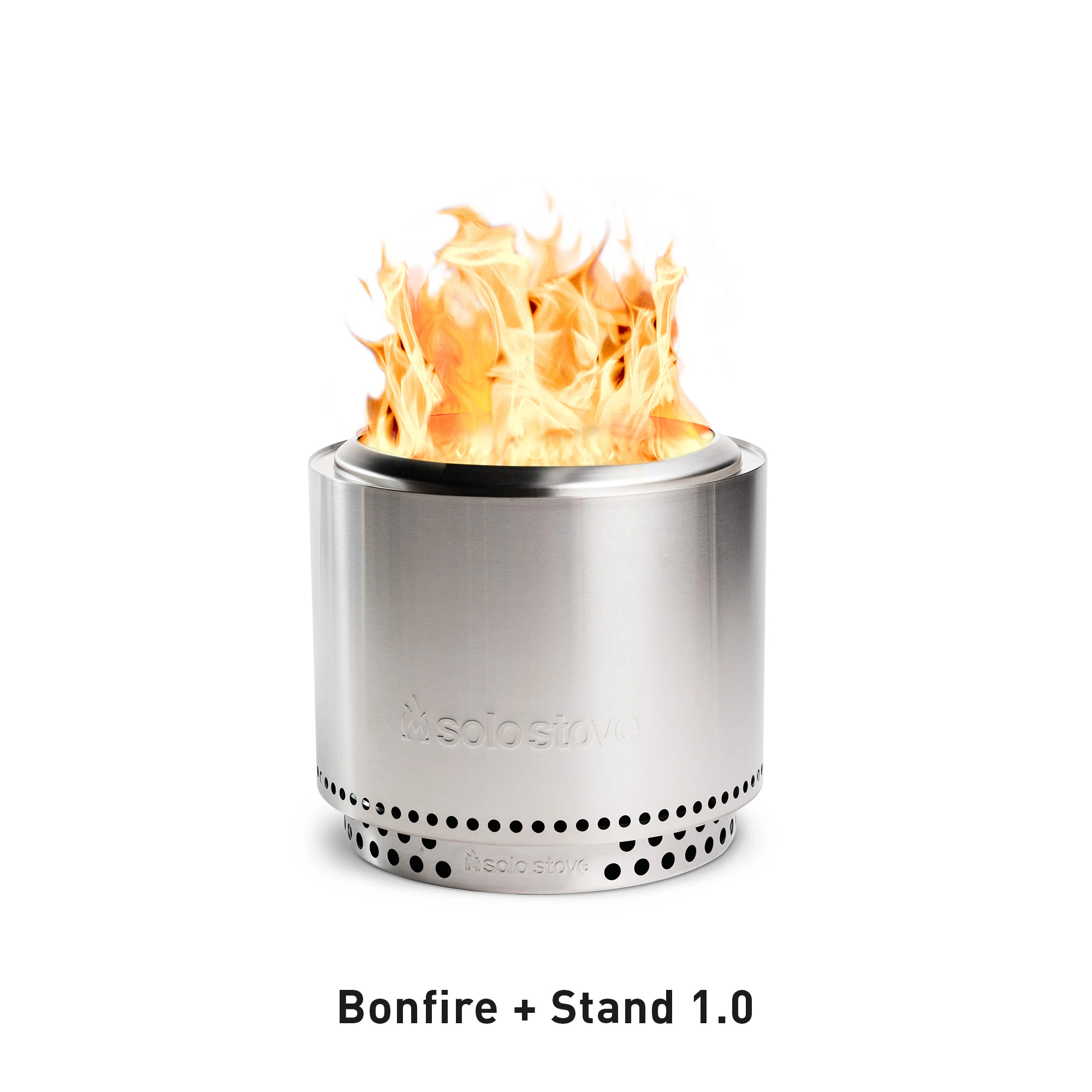 Solo Stove Bonfire 19.5 in. x 14 in. Round Stainless Steel Bundle Wood Burning Backyard Fire Pit with Stand Included, Stainless Steel/Silver