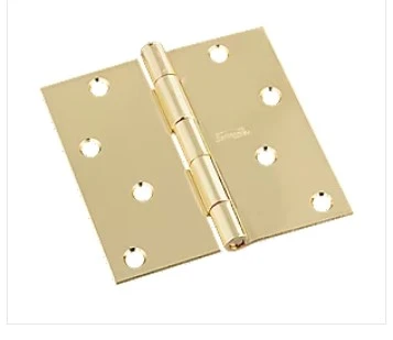 4 Inch Brass Door Hinges Pair - Heavy Gauge Steel, Square Corner Design