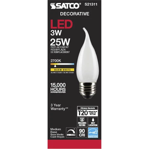 3CA10/LED/927/FR/120V/E26 MED BASE 3W 25W EQUIVALENT LED BULB