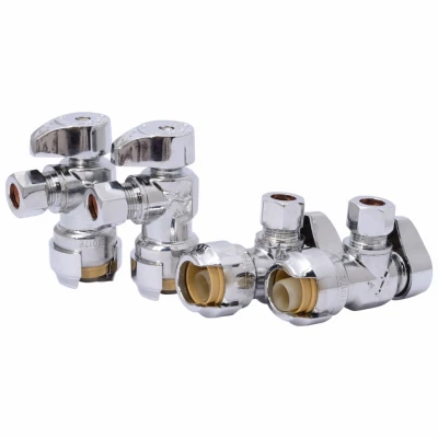 Angle Stop Valve, Quarter Turn, 1/2 x 3/8 In. OD, 4-Pk.
