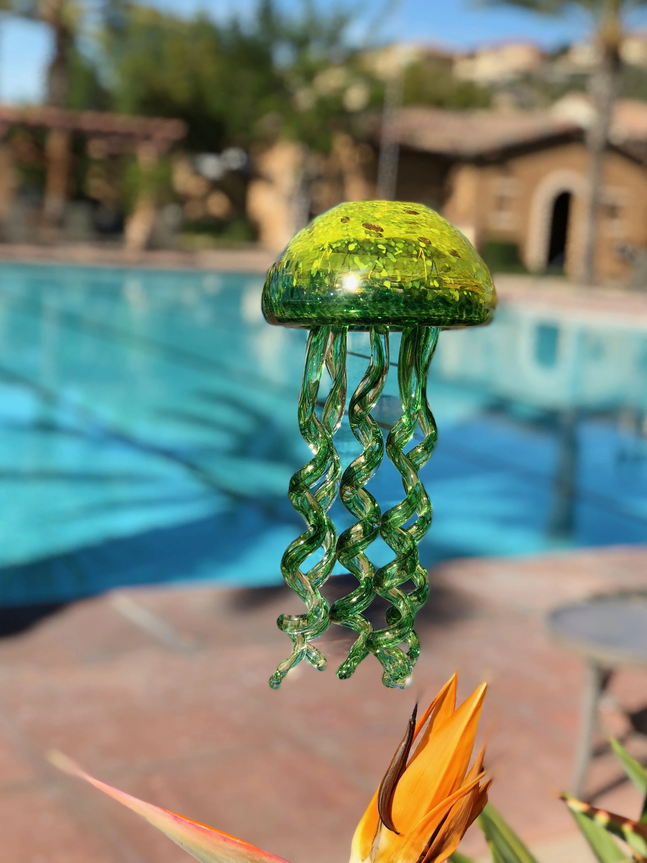 Apricot Mint Hand Blown Glass Jellyfish Windchime & Suncatcher, Green & Gold