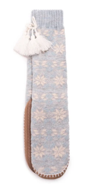 MUK LUKS WOMENS SLIPPER SOCKS, LIGHT BLUE SNOWFLAKE, Large to Extra Large