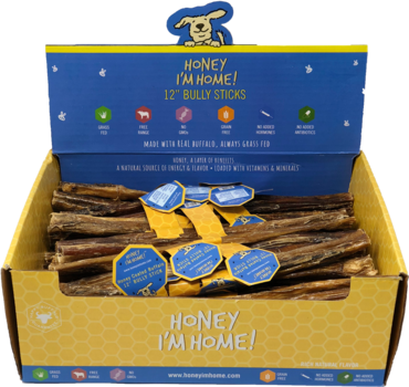 Honey I'm Home Honey Coated 12" Buffalo Bully Stick Dog Treat, Individually Sold
