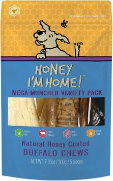 Honey I'm Home Natural Honey Coated Buffalo Mega Muncher Dog Treats, 5 Piece Variety Pack