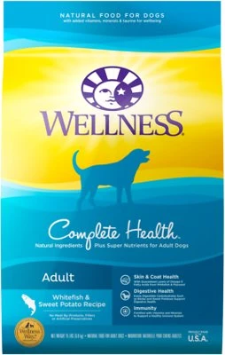 Wellness Complete Health Adult Whitefish & Sweet Potato Dog Food, 15 lb
