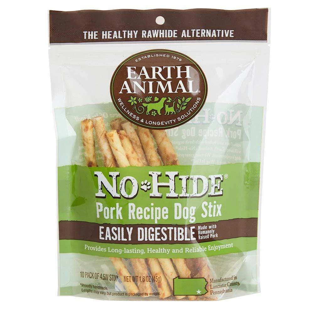 Earth Animal No Hide Stix Pork Rawhide Alternative Chew, 10 Pack