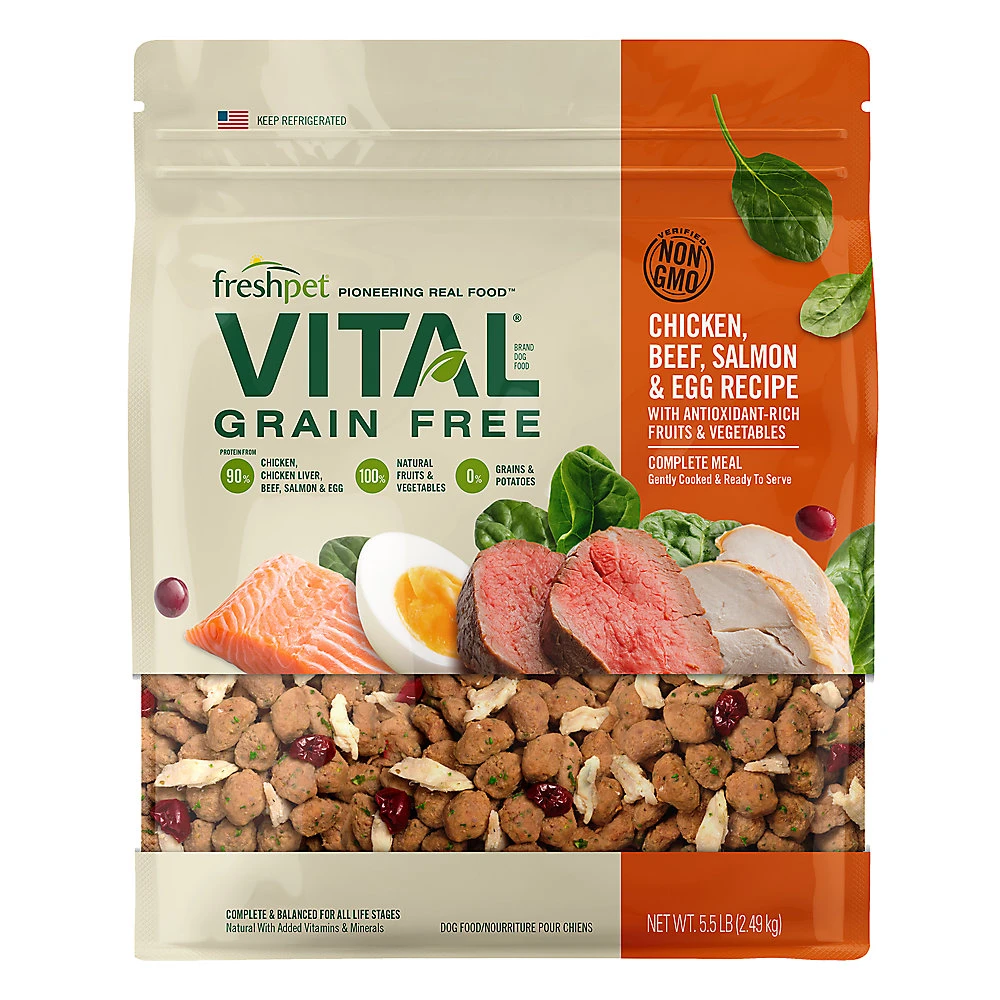 Freshpet Vital Grain Free Chicken, Beef, Salmon, Egg & Vegetable Complete Meal Dog Food, 5.5 lb