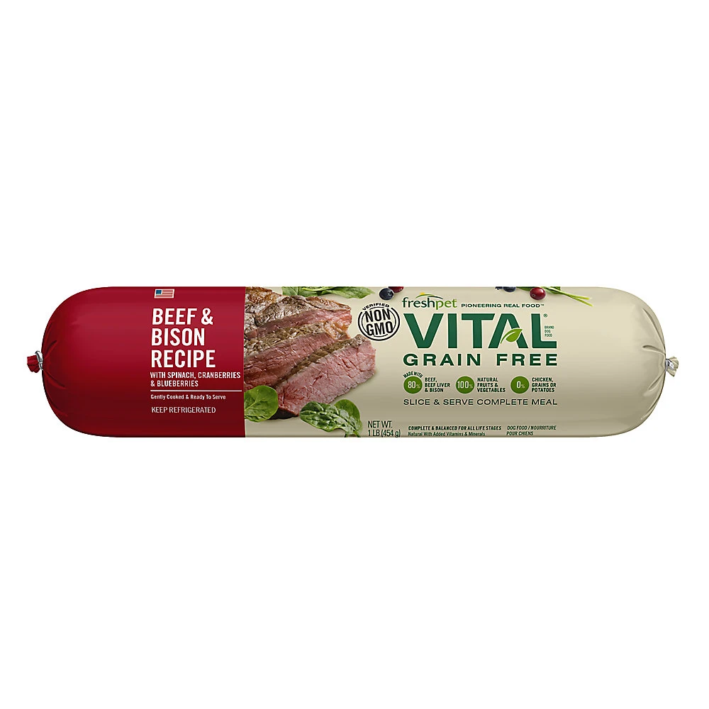 Freshpet Vital Grain Free Beef, Bison & Vegetable Dog Food Roll, 1 Lb