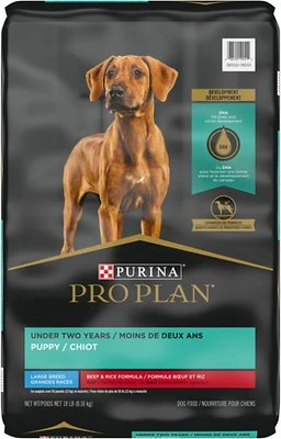 Purina Pro Plan Large Breed Puppy Beef & Rice With Probiotics Dog Food, 18 Lb