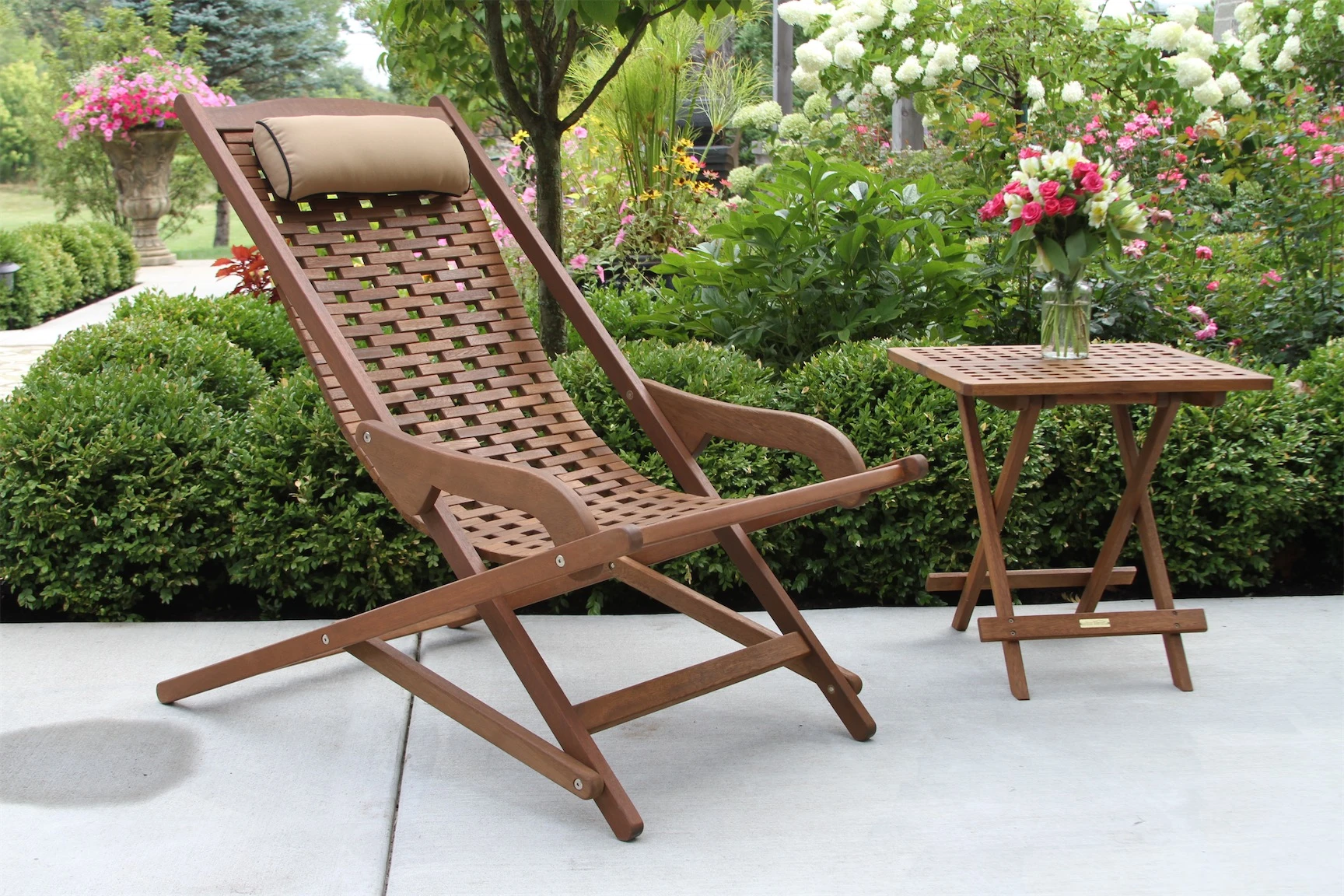 Outdoor Interiors Eucalyptus Swing Lounger with Adjustable Head Pillow