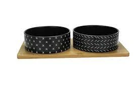 Be One Breed Black Double Bamboo Pet Bowl, Medium