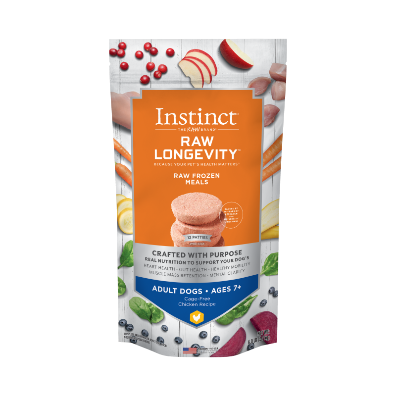 Instinct Raw Longevity Senior 7+ Frozen Patties Cage-free Chicken Recipe Dog Food, 6 Lb