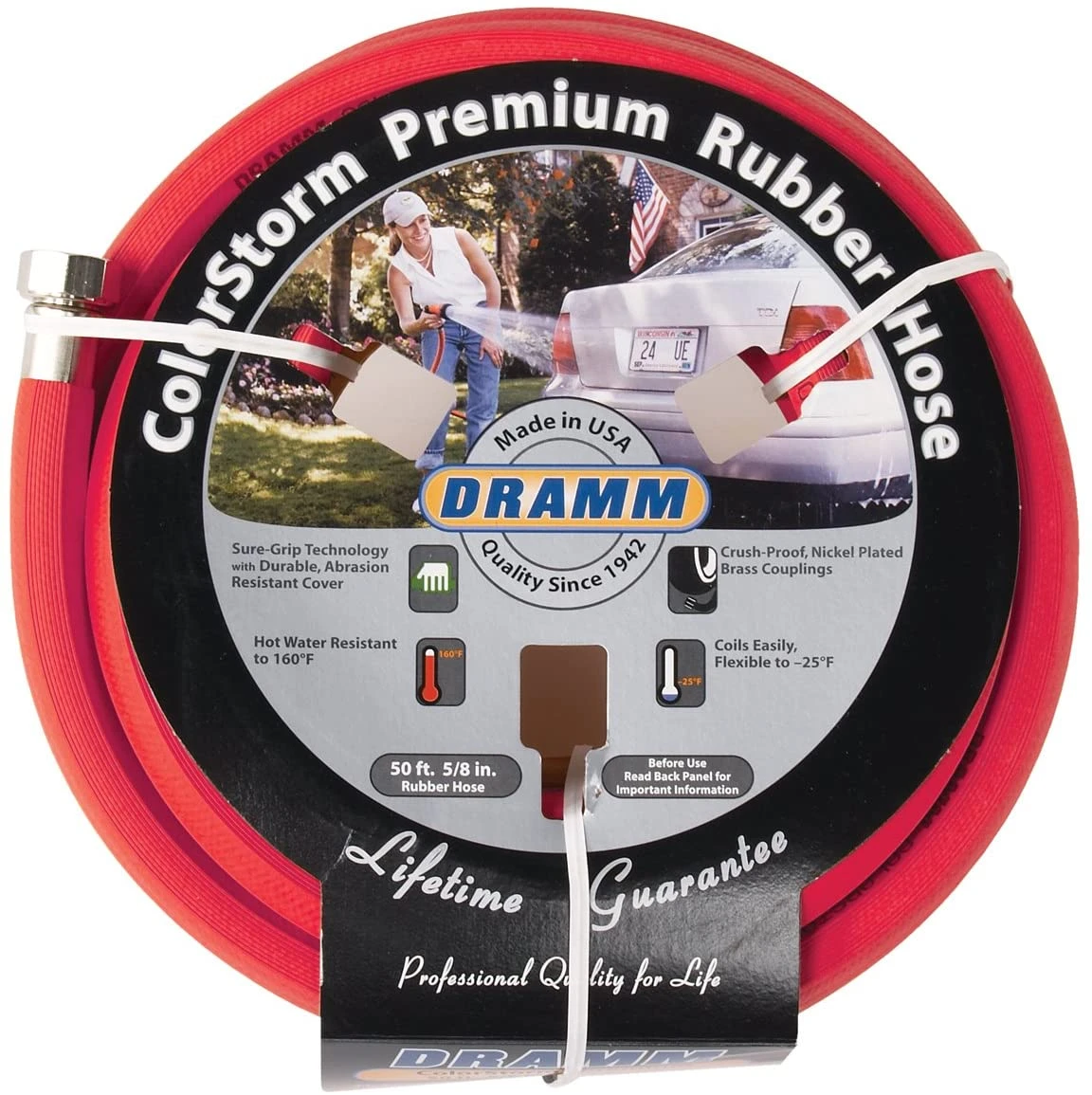 Dramm Colorstorm ⅝″ x 50' Premium Rubber Hose, Red