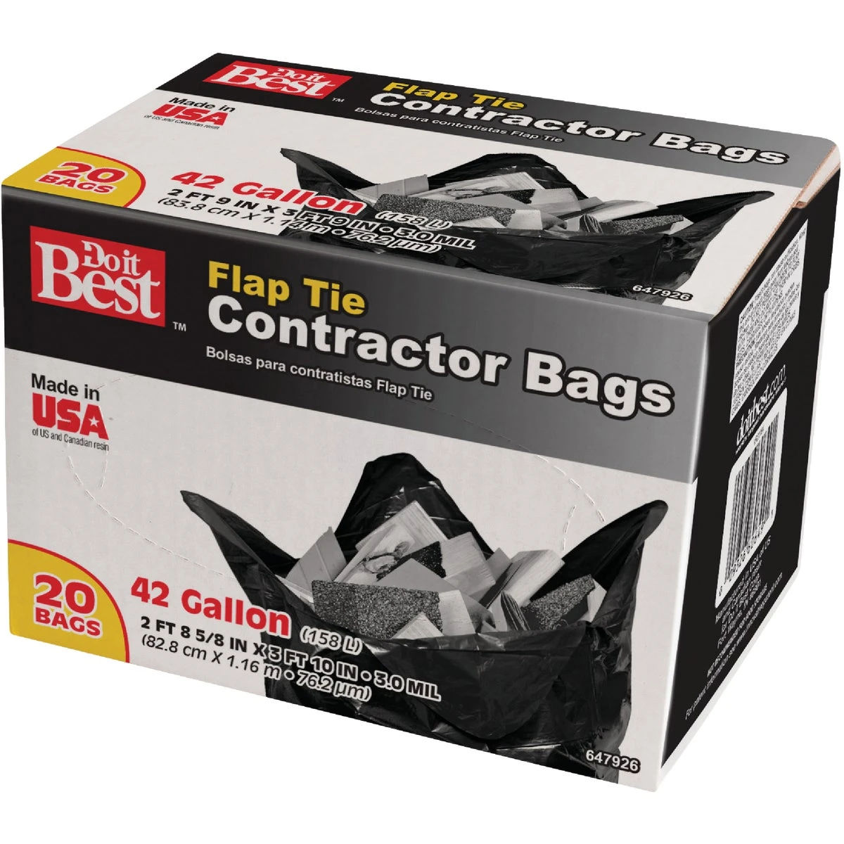 42 Gallon Heavy Duty Flap Tie Contractor Black Trash Bags - 20 Count
