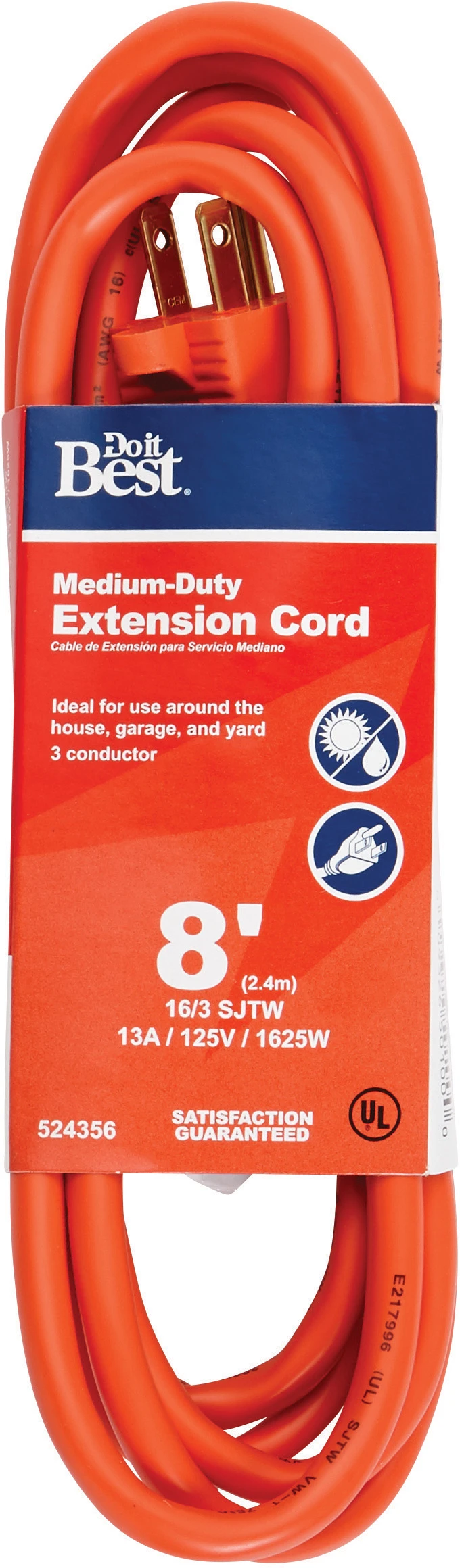 8 Ft. 16/3 Outdoor Extension Cord - Medium-duty, All-weather, Ul Listed