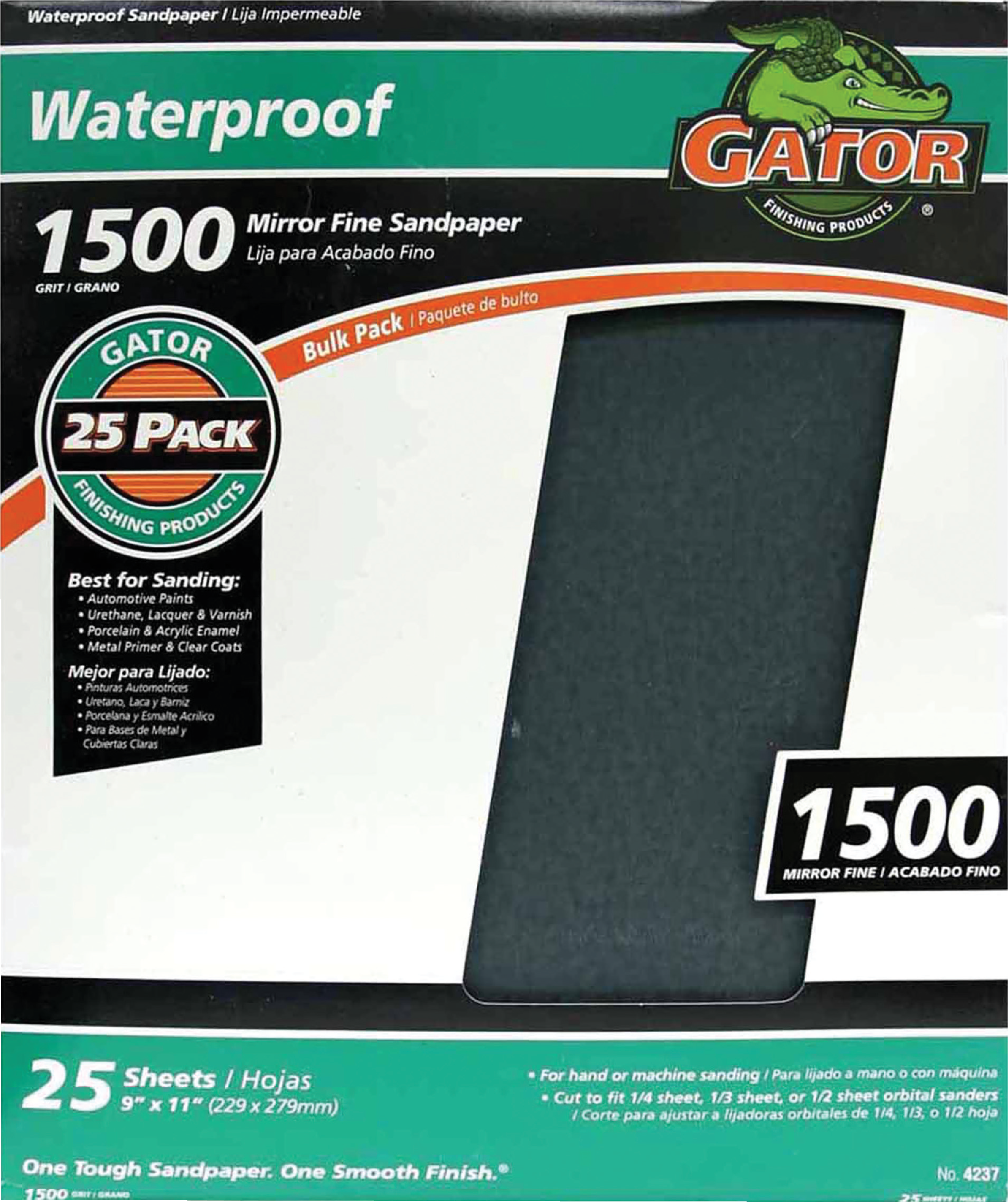 Gator Waterproof 9" x 11" 1500 Grit Mirror Fine Sandpaper (25-Pack)