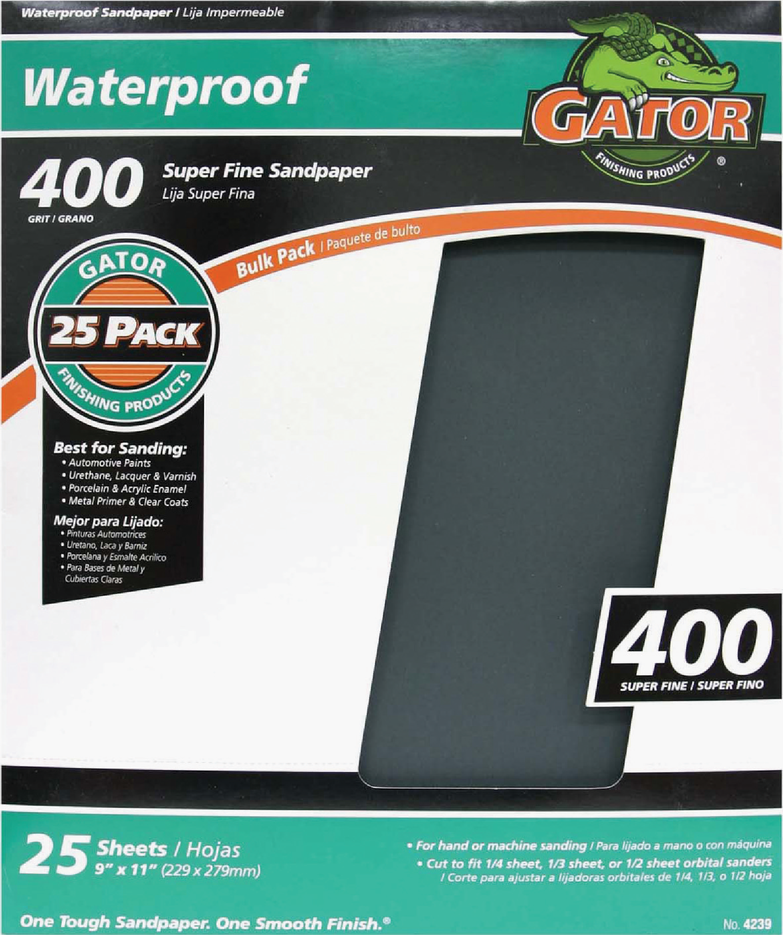 Gator Waterproof 9" x 11" 400 Grit Super Fine Sandpaper (25-Pack)