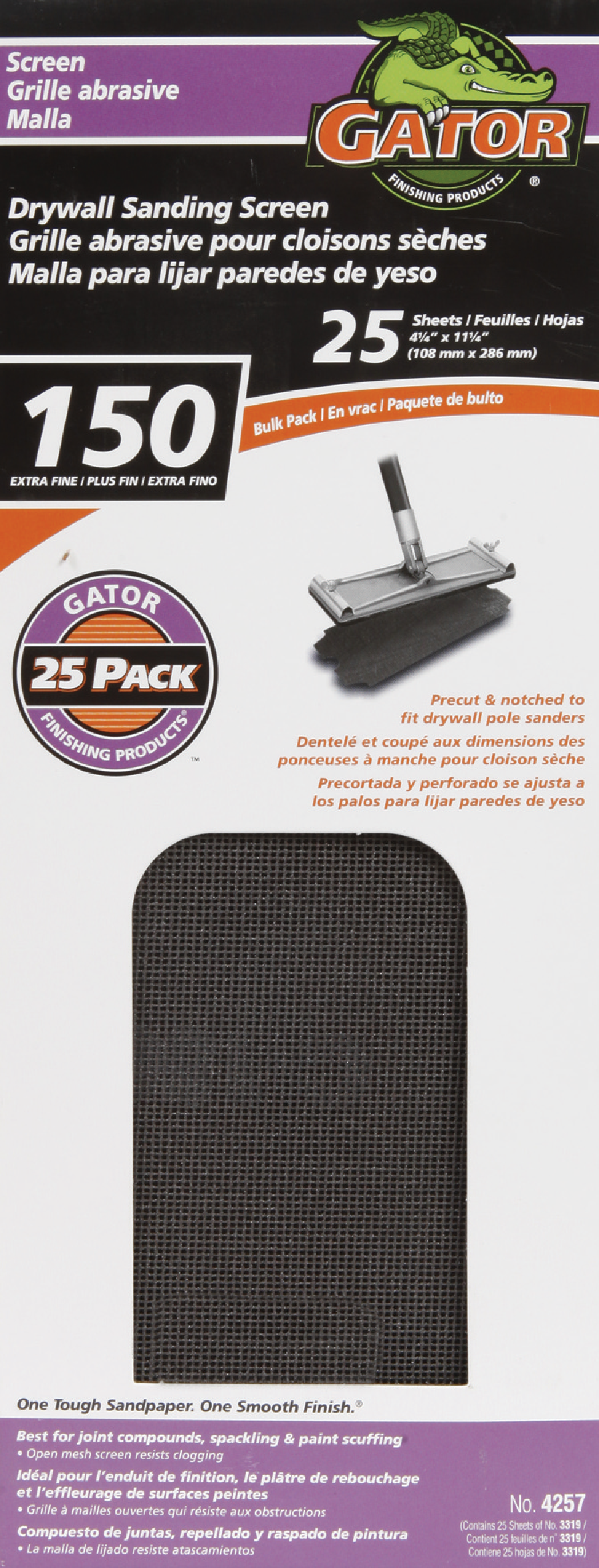 Gator Grit 150 Grit 4-3/8" x 11" Precut Drywall Sanding Screen (25-Pack)