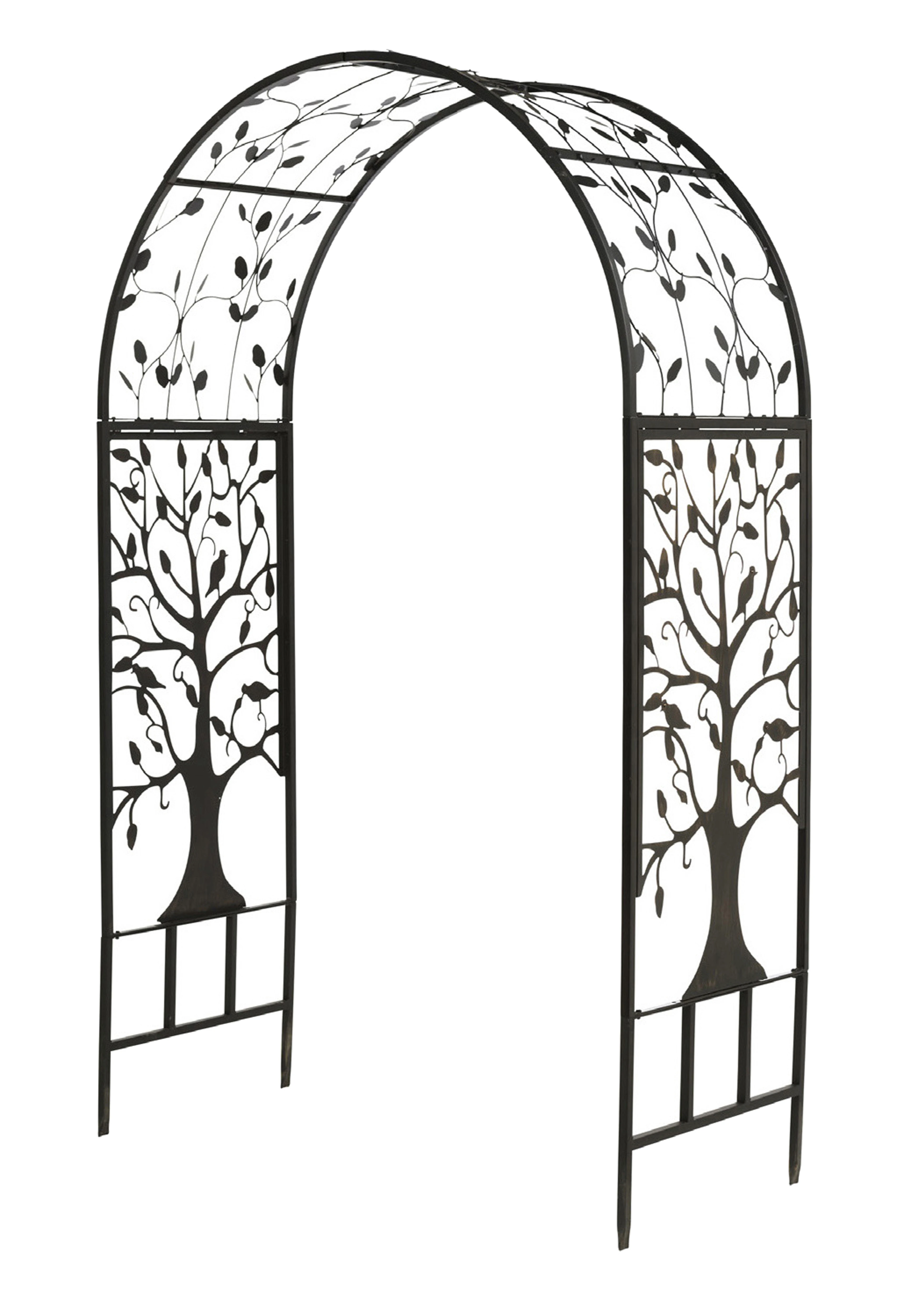 Metal Arched Garden Arbor with Tree of Life Design