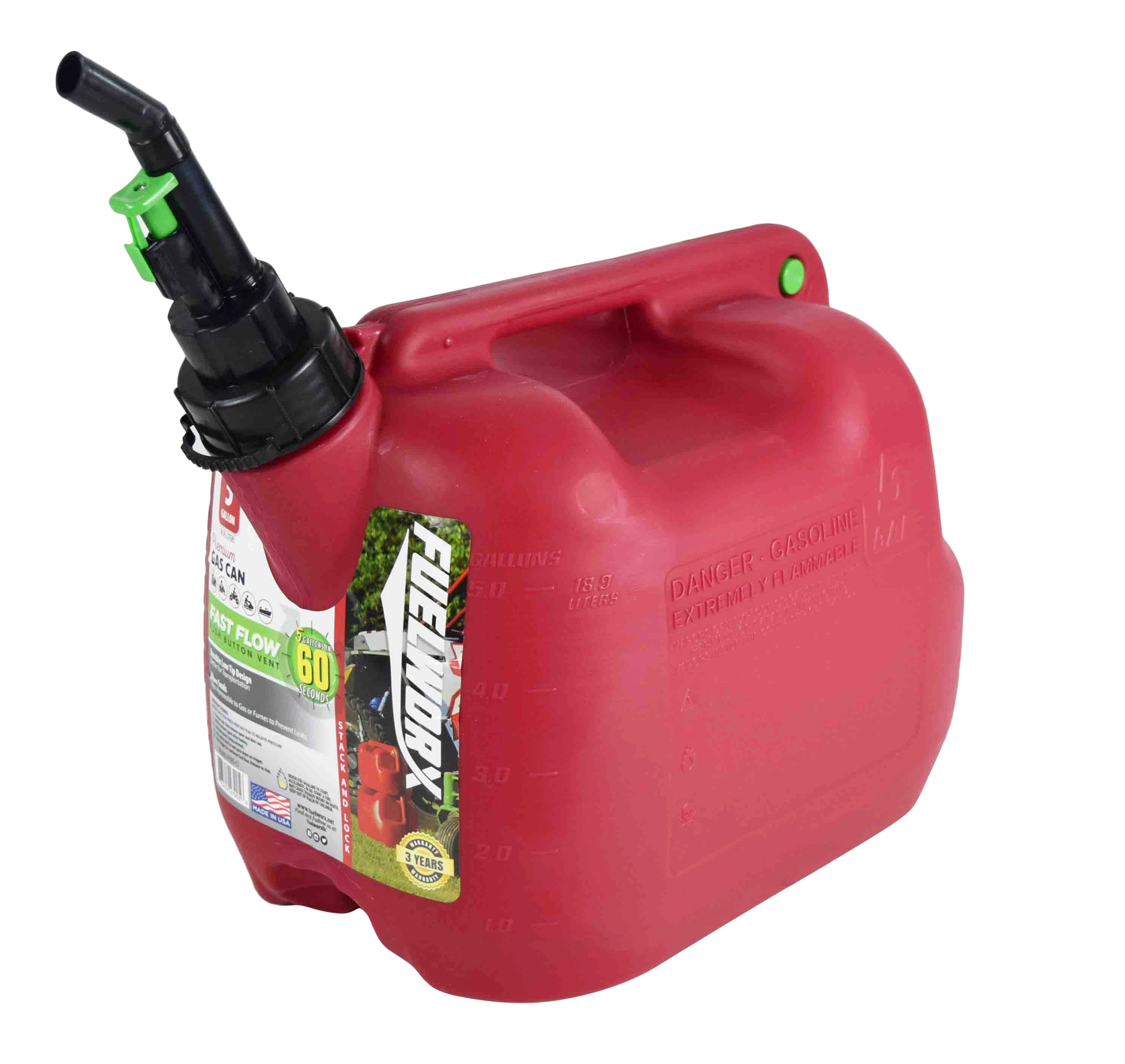 FUELWORX Red 5 Gallon Stackable Fast Pour Gas Fuel Can