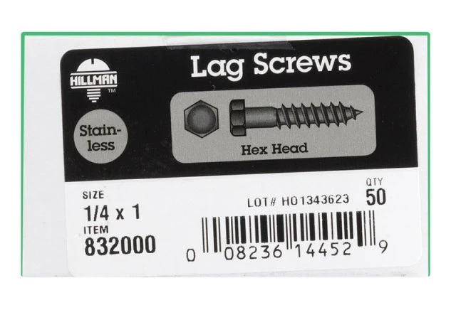 832000 18-8 HX LAG SC 1/4X1