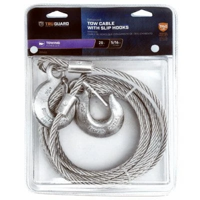 TRUGUARD Tow Cable With Slip Hooks, Galvanized, 5/16-In. x 20-Ft.