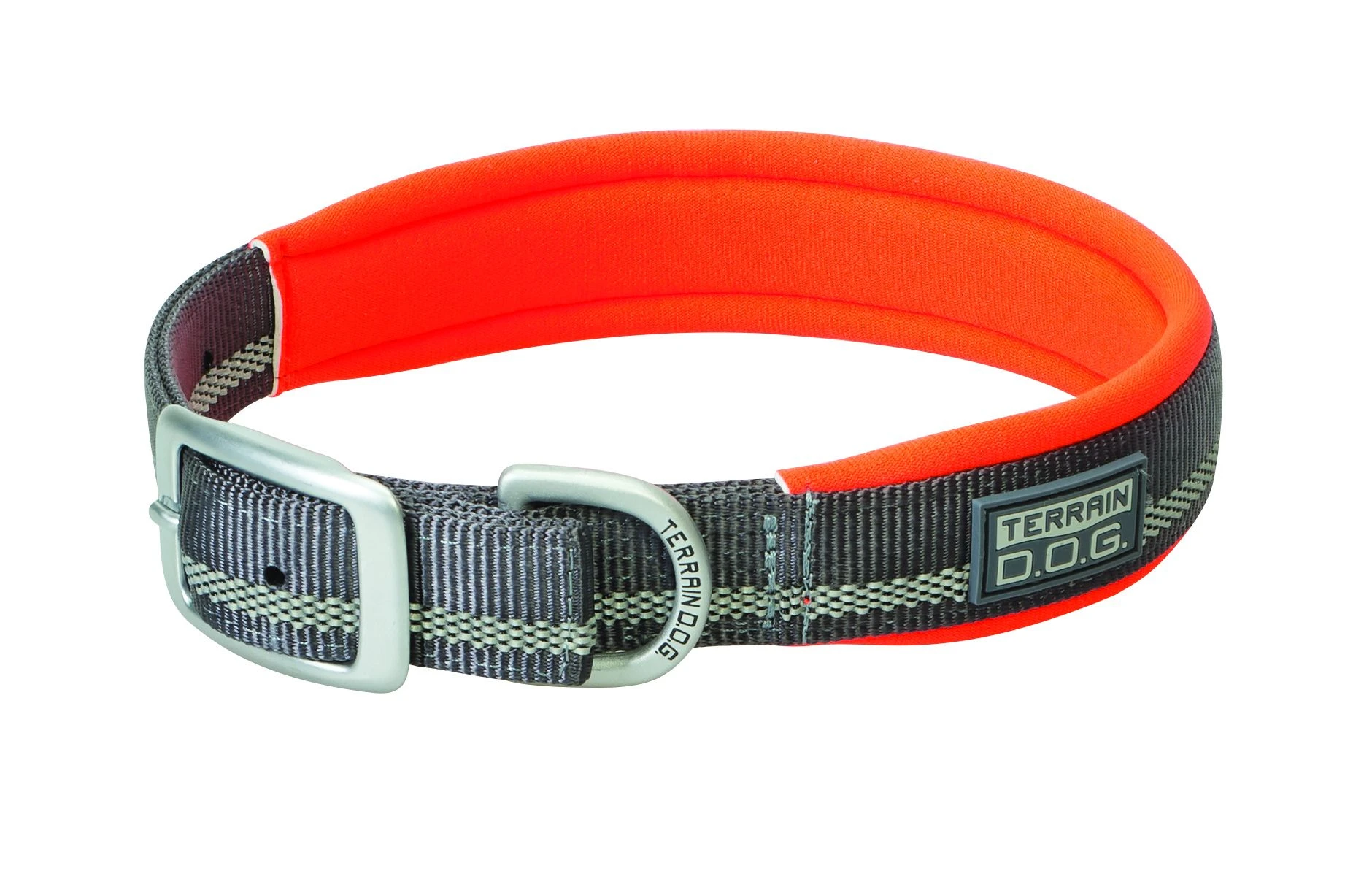 Terrain D.o.g. Reflective Neoprene Lined Dog Collar, Dark Gray/orange, 3/4" X 15"