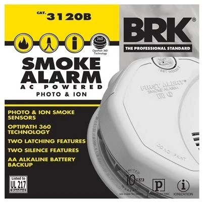 BRK Photoelectric/Ionization Smoke Alarm, Hardwired w/Battery Backup