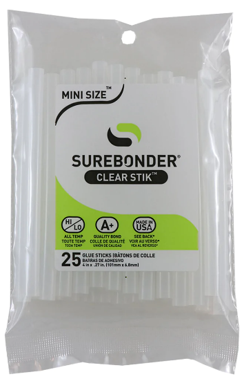 SUREBONDER Clear Hot Glue Sticks For High & Low Temperatures, Mini Size 4" - 25 Pack