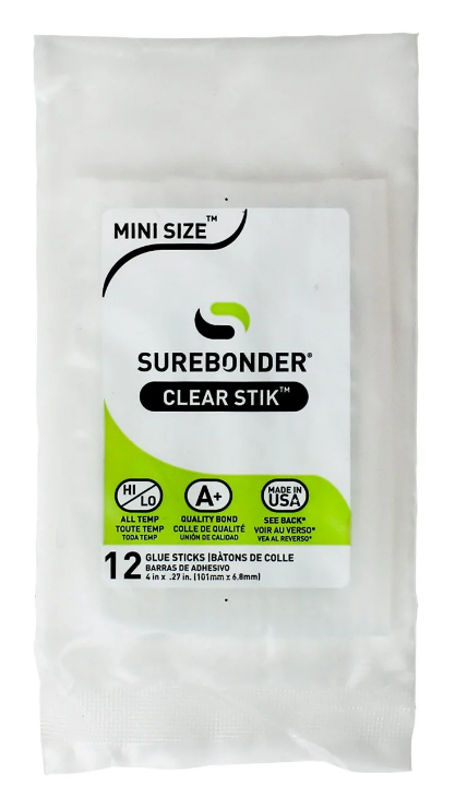 SUREBONDER Clear Hot Glue Sticks For High & Low Temperatures, Mini Size 4" - 12 Pack