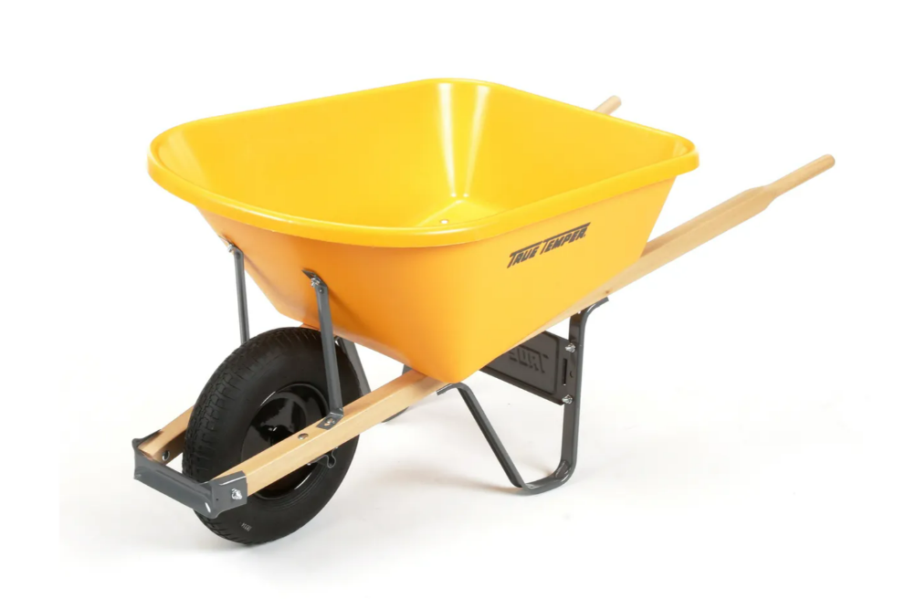 TRUE TEMPER Wheelbarrow, Polyethelyne With Wood Handles, 6-Cu. Ft.