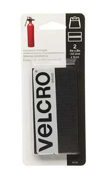 VELCRO BRAND Industrial Strength Strips, Black, 4-In. x 2-In., 2-Ct.