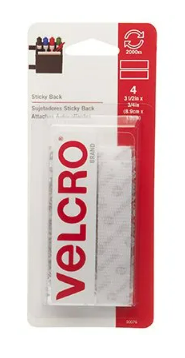 VELCRO Sticky Back 3.5-In. Strips, White, 4 Ct.