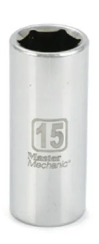 MASTER MECHANIC Metric Deep Well Socket, 6-Point, 3/8-Inch Drive, 15mm