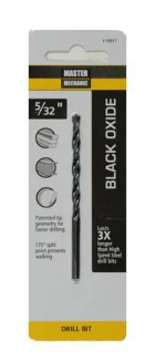 MASTER MECHANIC Black Oxide Drill Bits, 135 Split Point, 5/32 x 3-1/8-In.
