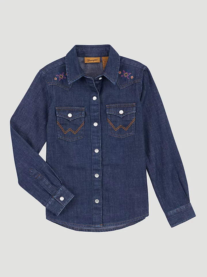 WRANGLER GIRLS LS EMB DENIM L