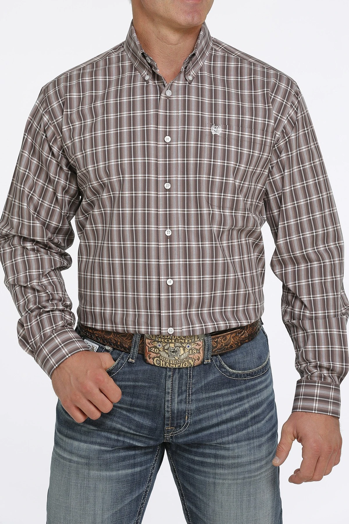 MENS L/S PLAID BRN XXL