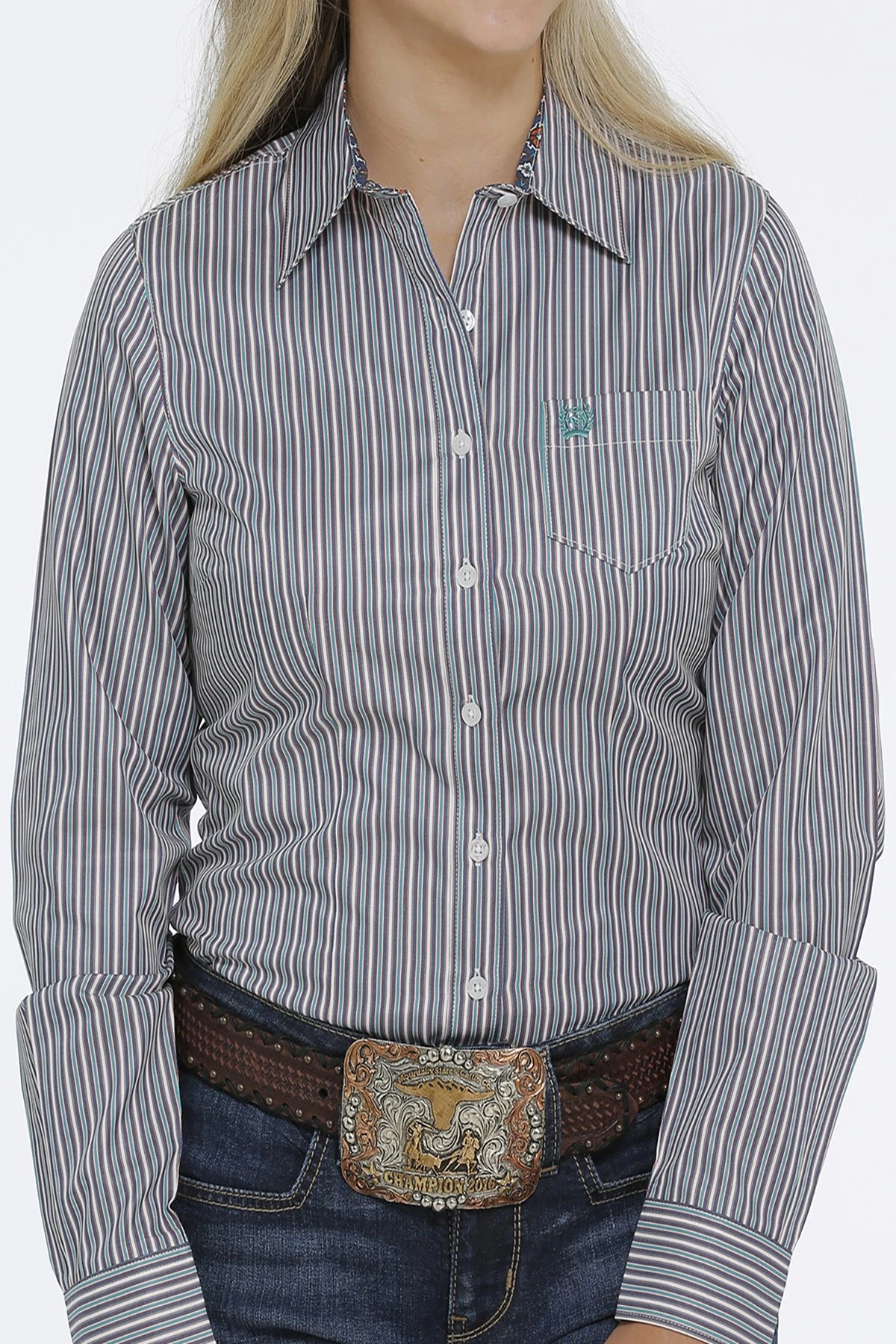 WOMENS L/S STRIPE GRN XS