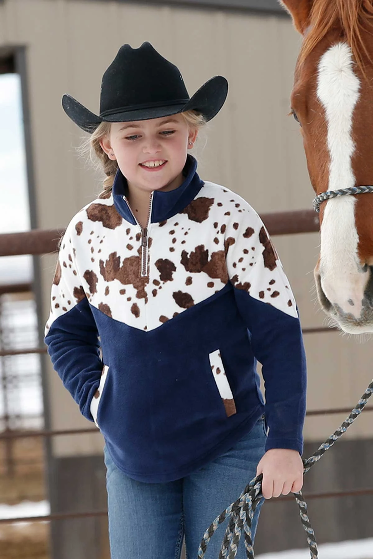 CRUEL GIRLS 1/4 ZIP COW PRINT S