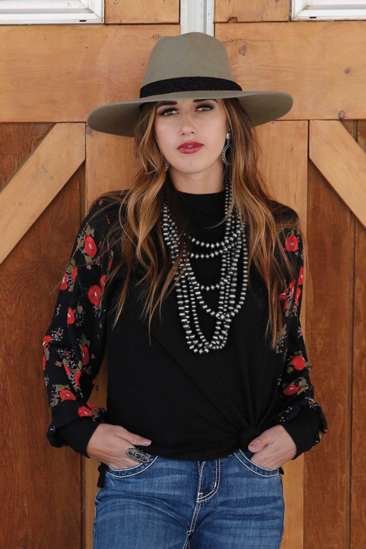 CRUEL WMS FLORAL SLEEVE BLACK L