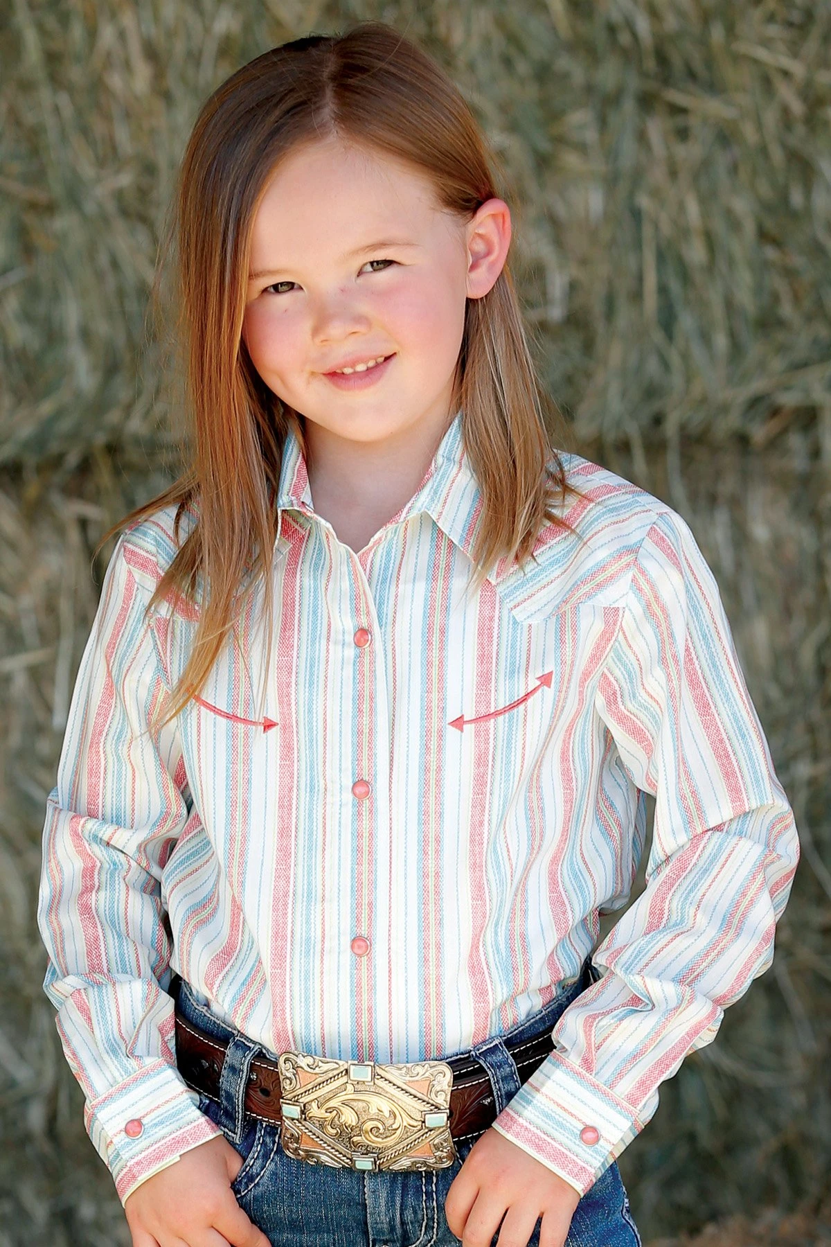 GIRLS L/S STRIPE WESTERN MUL L