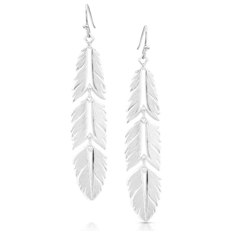 ER-3PC DANGLE FEATHER-SLVR