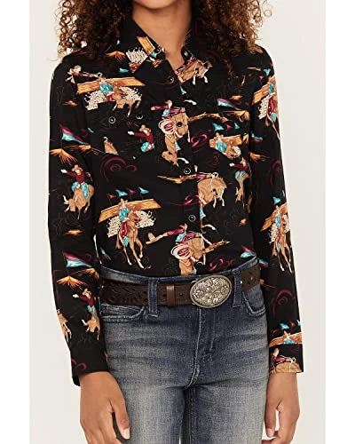 ROPER GIRLS LS BLK WESTERN S